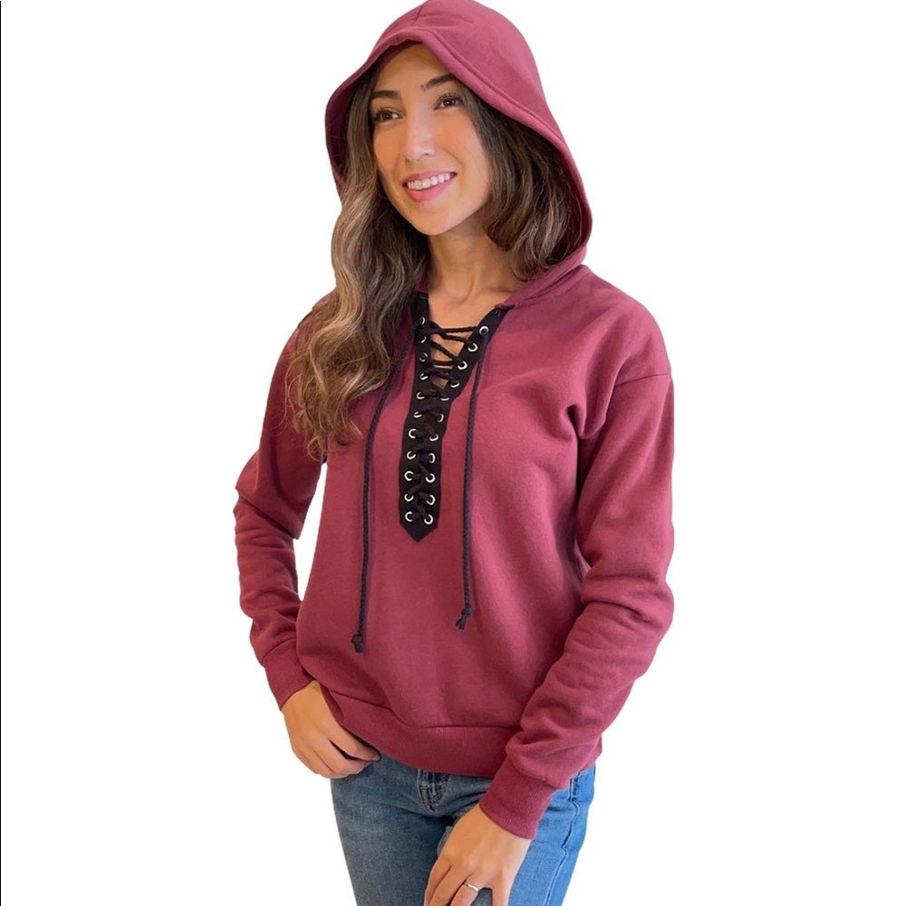 NWOT Lace-Up Pullover Hoodie in Mauve